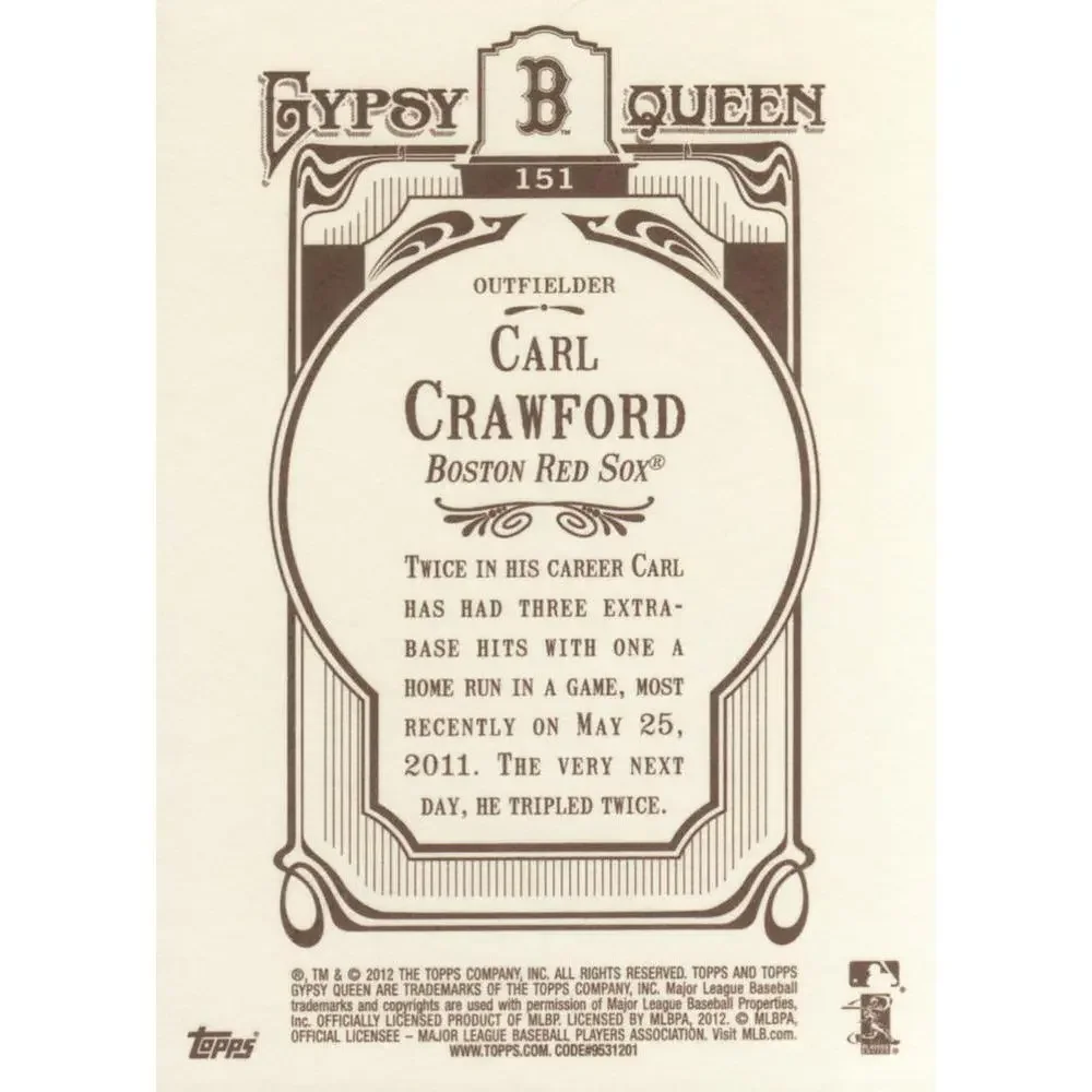 2012 Topps Gypsy Queen Carl Crawford # 151 Boston Red Sox